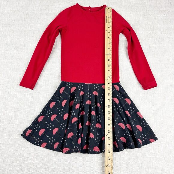 KicKee Kids Red Black Bamboo Umbrellas Rain Print Long Sleeve Circle Dress - Picture 11 of 13